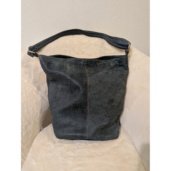 Derek Alexander Handbags - Derek Alexander Leather Hobo Shoulder Bag Dark Blue Distressed Style